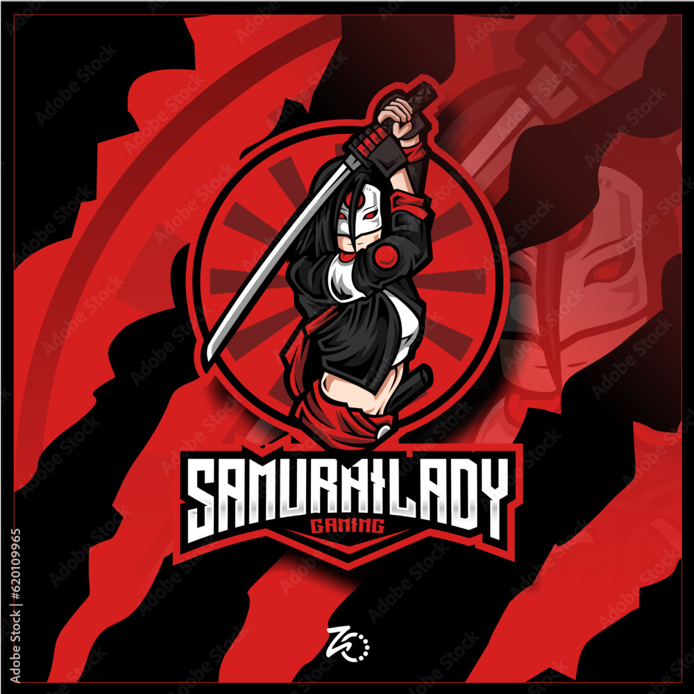 Obraz premium Samurai Lady Mask Gaming mascot esport logo design character
