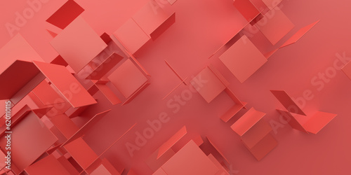 Abstract 3d render, red squares, geometric background design