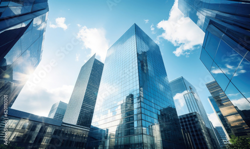 Tall glass office buildings in central business district  financial banking capital modern urban city landscape generative AI