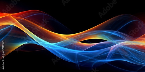 Abstract digital art composition featuring vibrant and colorful lines in varying shades of blue. Generative Ai