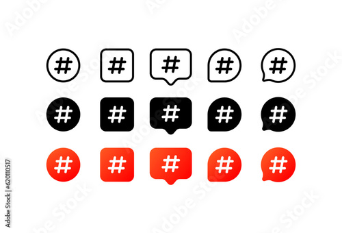 Hashtag. Flat, color, hashtag icons set, internet hashtags. Vector icons. photo