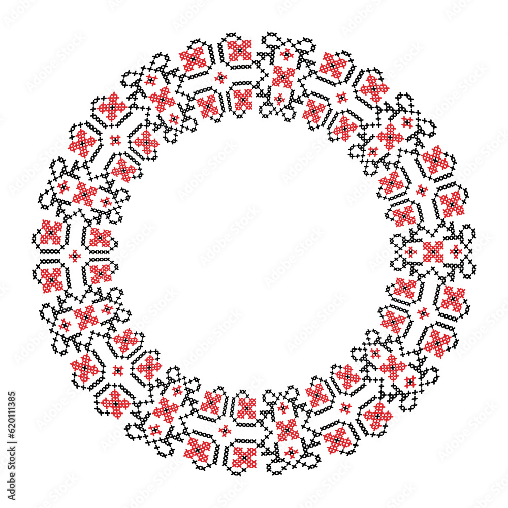 Round frame cross-stitch motifs folk embroidery