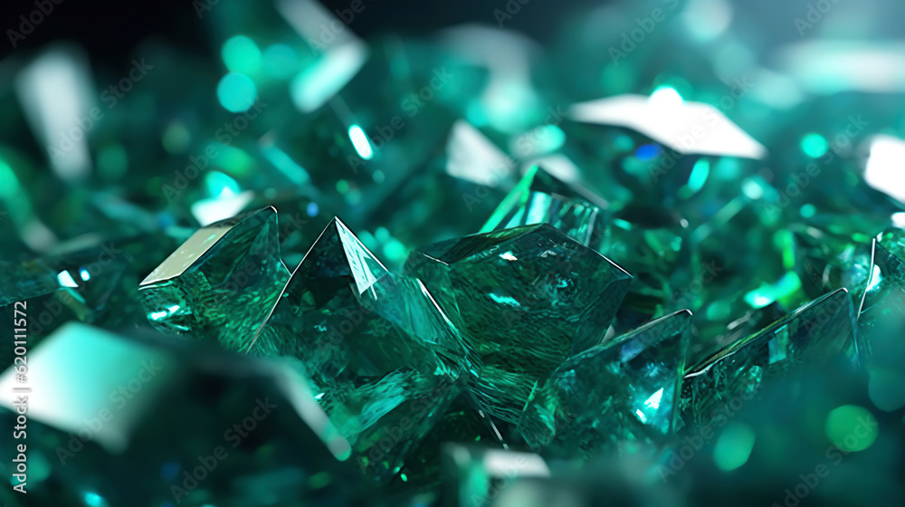 Amazing bright and shiny Emerald crystal cluster background. Jewel mineral detailed macro. Generative AI