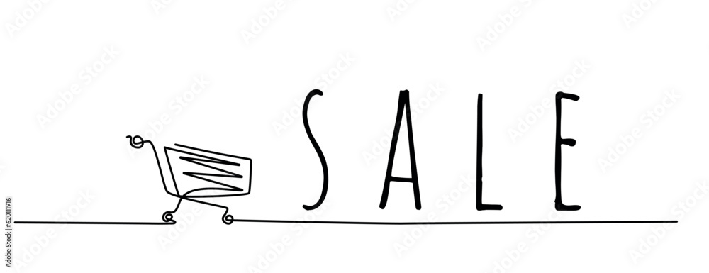 Shopping cart, one line outline illustration. Shop promotion, surprises and gifts for the day of shopping. Illustration for discount sale. Shopping cart, one line outline illustration. Shop promotion, surprises and gifts for the day of shopping. Illustration for discount sale.