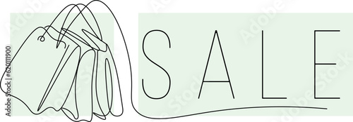 Shopping cart, one line outline illustration. Shop promotion, surprises and gifts for the day of shopping. Illustration for discount sale.