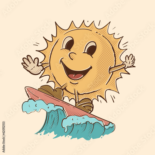 Photography surfing sun mascot
