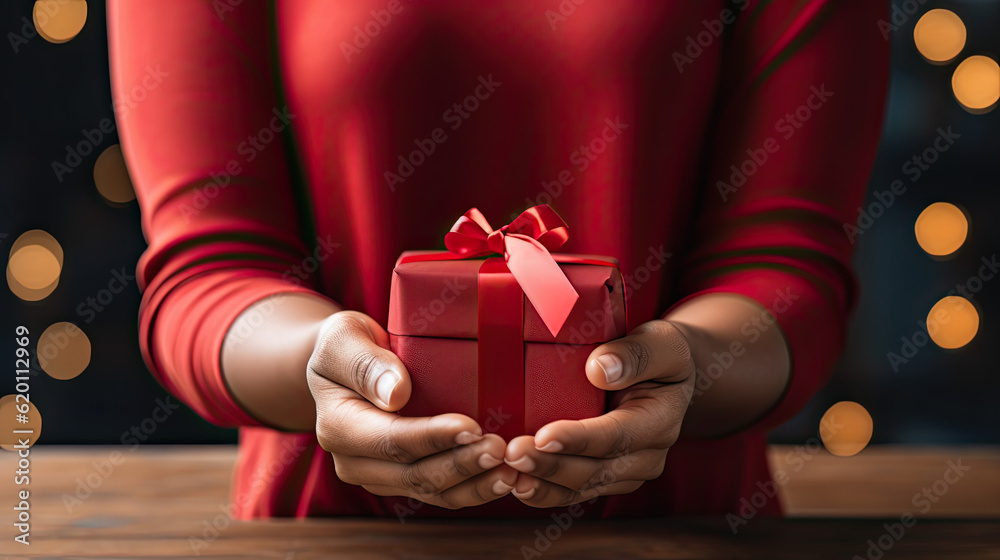 Wiman holding a red Christmas gift