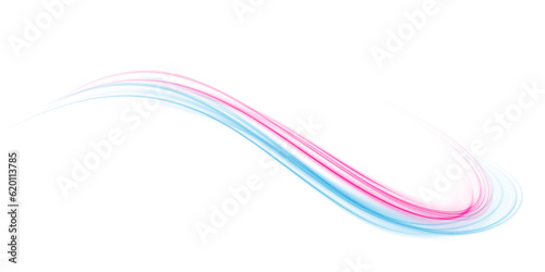 Pink and blue magic spirals with sparkles. Pink and blue light effect. Glitter particles with lines. Swirl effect.