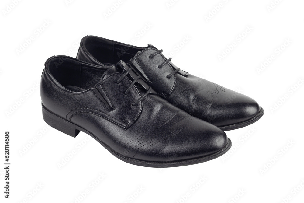 Classic men's black leather shoes isolated from background