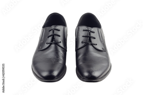 Classic men's black leather shoes isolated from background © Nikolay