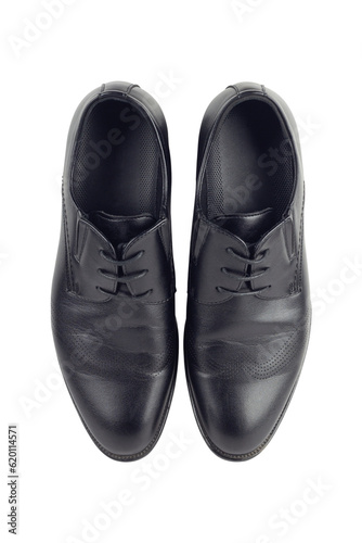 Classic men's black leather shoes isolated from background
