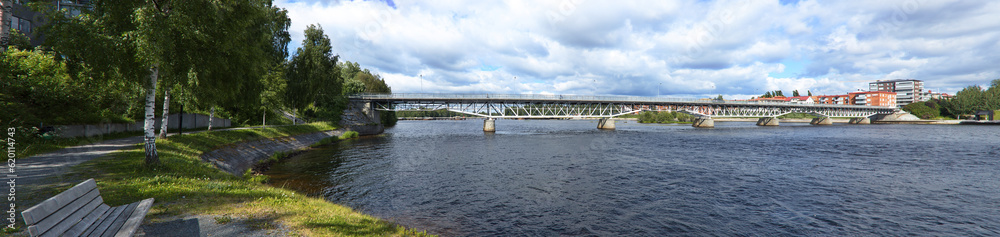 Panoramic view of river Skellefteälven in Skelleftea, Sweden, Europe
