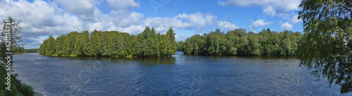 Panoramic view of river Skellefteälven in Skelleftea, Sweden, Europe 