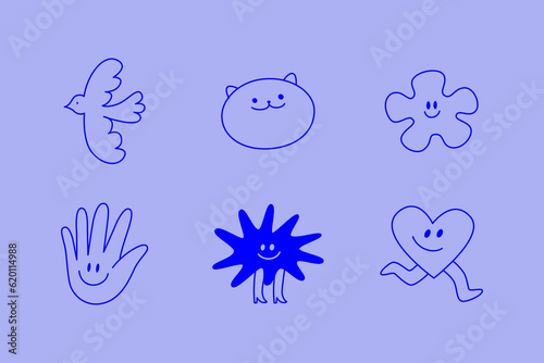 Vector logo design template and graphic elements for advertising, branding, posters and banners, funny cartoon illustrations with smiling character and mascots, abstract stickers and line icons