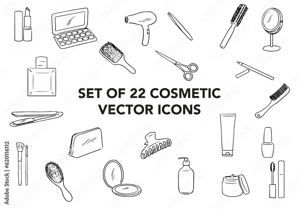 Set of 22 cosmetic vectors icon, thin line web icon set, vector illustration Set of 22 cosmetic vectors icon, thin line web icon set, vector illustration