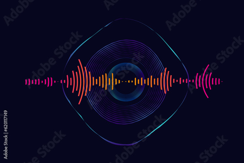 Retro Audio Waveform with line, circle. Sound Wave Frequency for Banner, Poster, Cover. Abstract Background Music Wave. Electro Stereo Signal of Vector illustration.