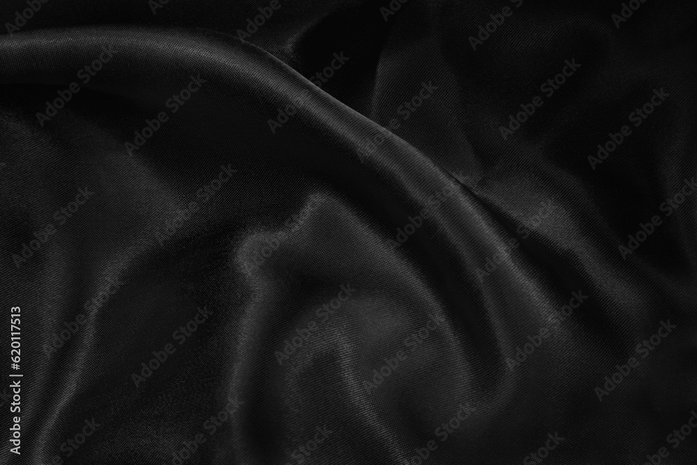 Fototapeta premium Black grey fabric texture background, detail of silk or linen pattern.