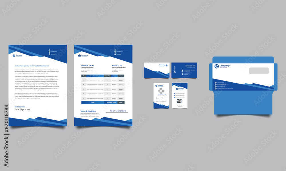 Corporate Brand Identity stationery template design. Business card, Id card, envelope, letterhead etc.