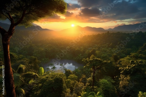 Amazon rainforest during evening. Created with Generative Ai technology. © Viktor