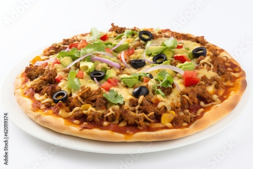 Veg pizza on a white plate isolated over a white background