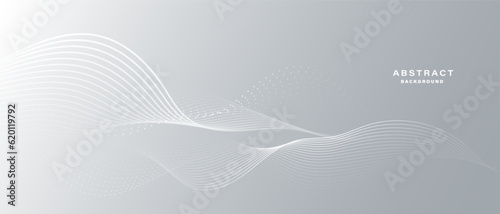 Grey white abstract background with flowing particles. Digital future technology concept. vector illustration.