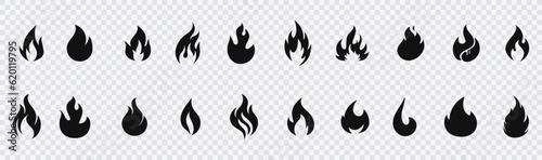 Simple flaming elements, bonfire icons. Collection of fire and flame icons. Big set of fire flame vector icons.