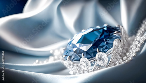 Blue diamond and white diamonds jewellery design collection gem masterpiece, luxury exclusive sapphire gemstone and exquisite premier bespoke jeweller custom-cut sapphires. Generative Ai photo