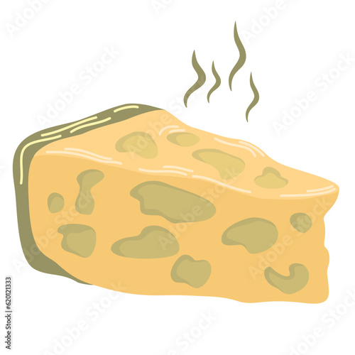 Stinky blue cheese wedge. Cheese with mold. Smelly food vector illustration Isolated on a white background