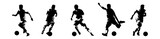 Vector set silhouettes of Soccer player.  Group of footballers. Abstract isolated vector silhouette, footballer logo