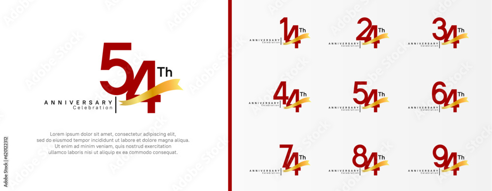 set of anniversary logo flat red color number and golden ribbon on white background for celebration set of anniversary logo flat red color number and golden ribbon on white background for celebration