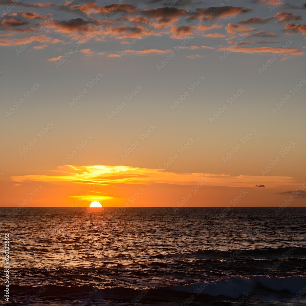 sunset at the beach, sunrise, ocean, water, nature, AI generated