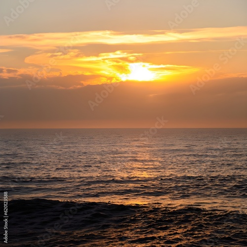 sunset at the beach, coast, beautiful, dawn, AI generated