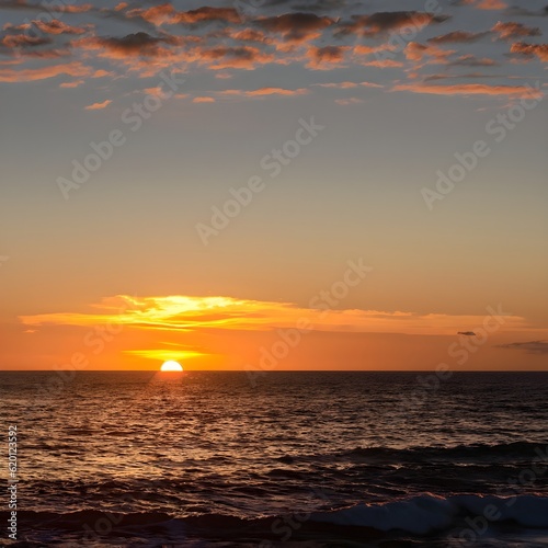 sunset at the beach, sunrise, ocean, water, nature, AI generated © Dostain