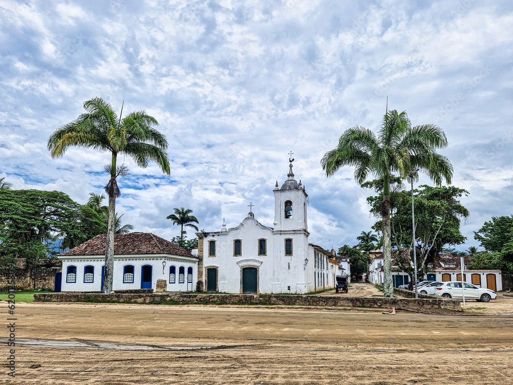 View of Nossa Senhora das Dores, Our Lady of Sorrows Church, at Paraty in Brazil