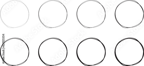 イラスト素材：手書きのシンプルな丸・円　ベクター　透過　可愛い　かわいい　手描き　Set of hand drawn simple circles