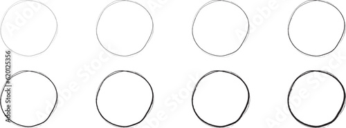 イラスト素材：手書きのシンプルな丸・円　ベクター　透過　可愛い　かわいい　手描き　Set of hand drawn simple circles