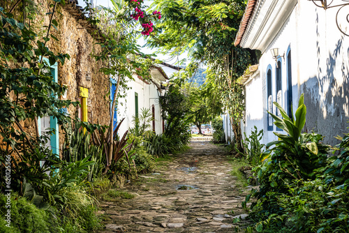 Fire street, Rua do Fogo at Paraty, Brazil with colonial houses and streets photo