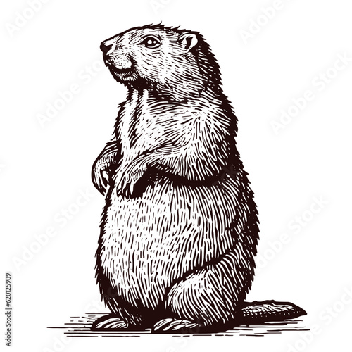 standing groundhog, cute marmot sketch