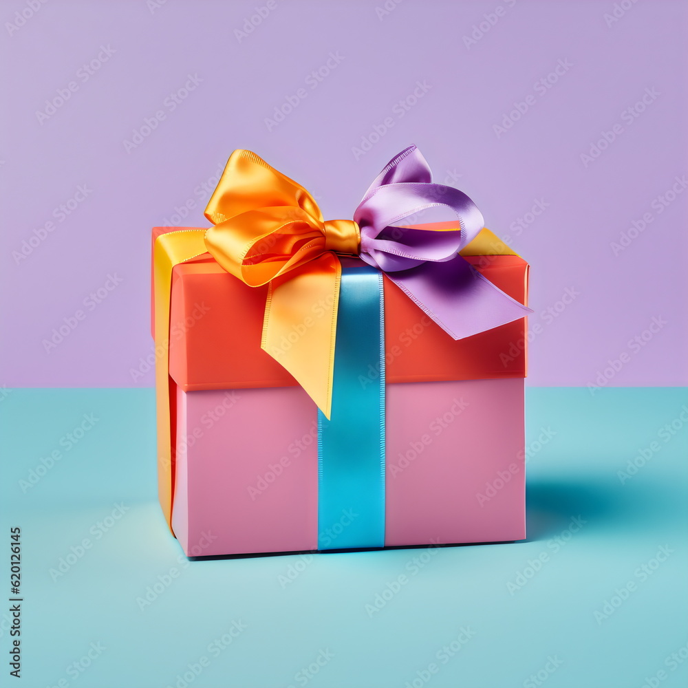 coloful gift box tied with ribbon and bow isolated on plain studio background, made with generative ai coloful gift box tied with ribbon and bow isolated on plain studio background, made with generative ai