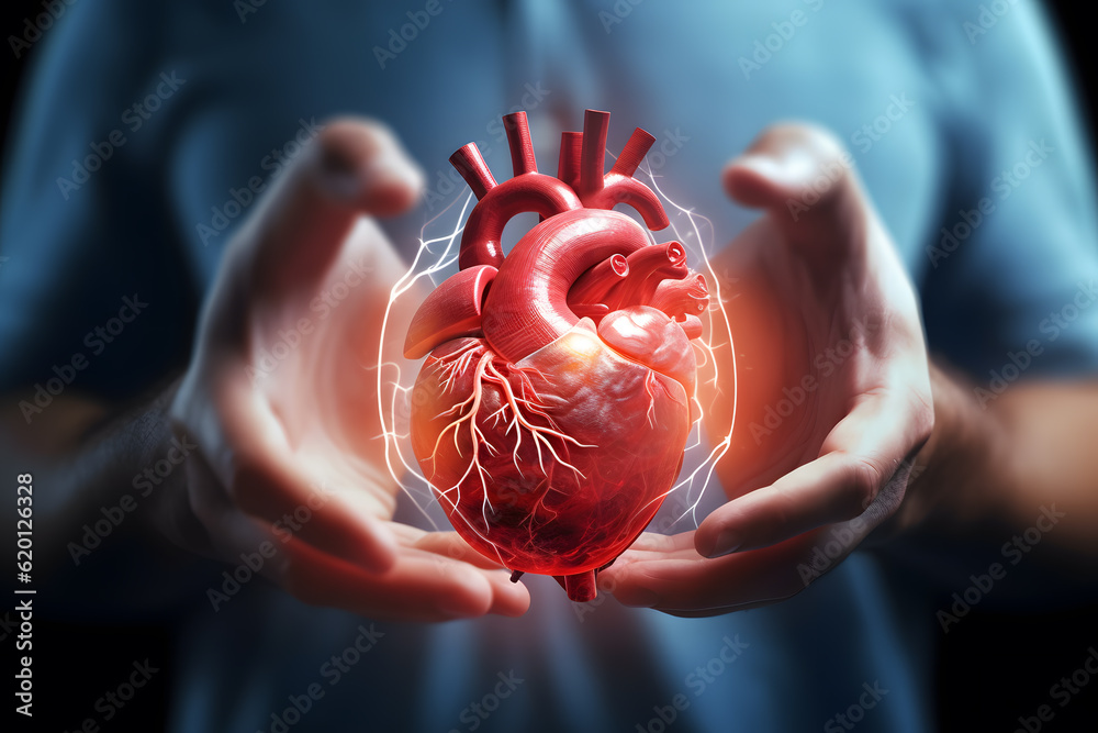 heart in mans hand illness Cardiovascular diseases ai generated art  - obrazy, fototapety, plakaty 