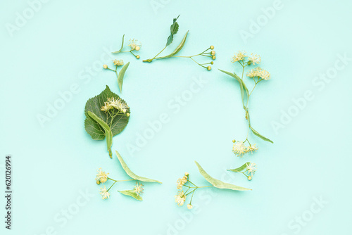 Linden tree flowers and lea...