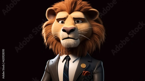 Cool Lion in suit and tie  generative AI.
