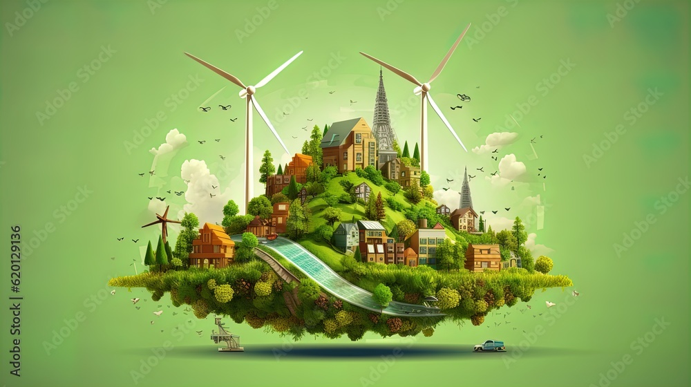 Eco-friendly banner design, planet and energy conservation concepts, illustration. Generative AI