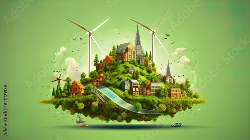 Eco-friendly banner design, planet and energy conservation concepts, illustration. Generative AI