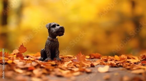 Claymation dog on autumn forest. 