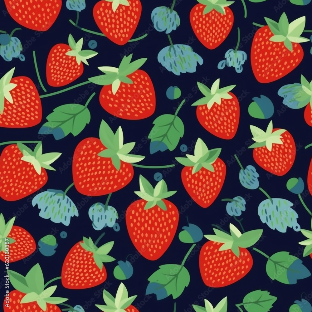 seamless pattern with strawberries, AI generated. seamless pattern with strawberries, AI generated.