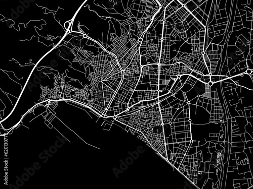 Vector road map of the city of  Almeria in Spain on a black background.
