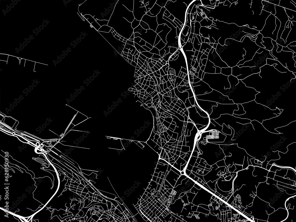 Vector road map of the city of  Getxo in Spain on a black background.