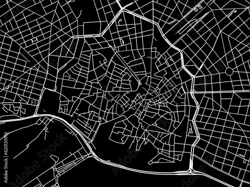 Vector road map of the city of  Palma de Mallorca Centro in Spain on a black background.