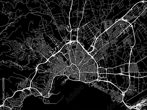 Vector road map of the city of  Palma de Mallorca in Spain on a black background.